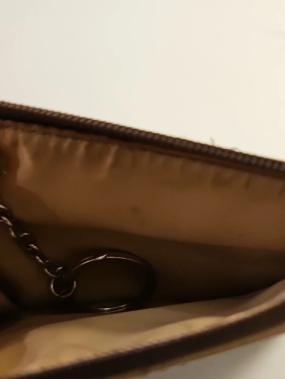 Coach Brown Monogram Canvas Key Pouch with Tan Leather Trim